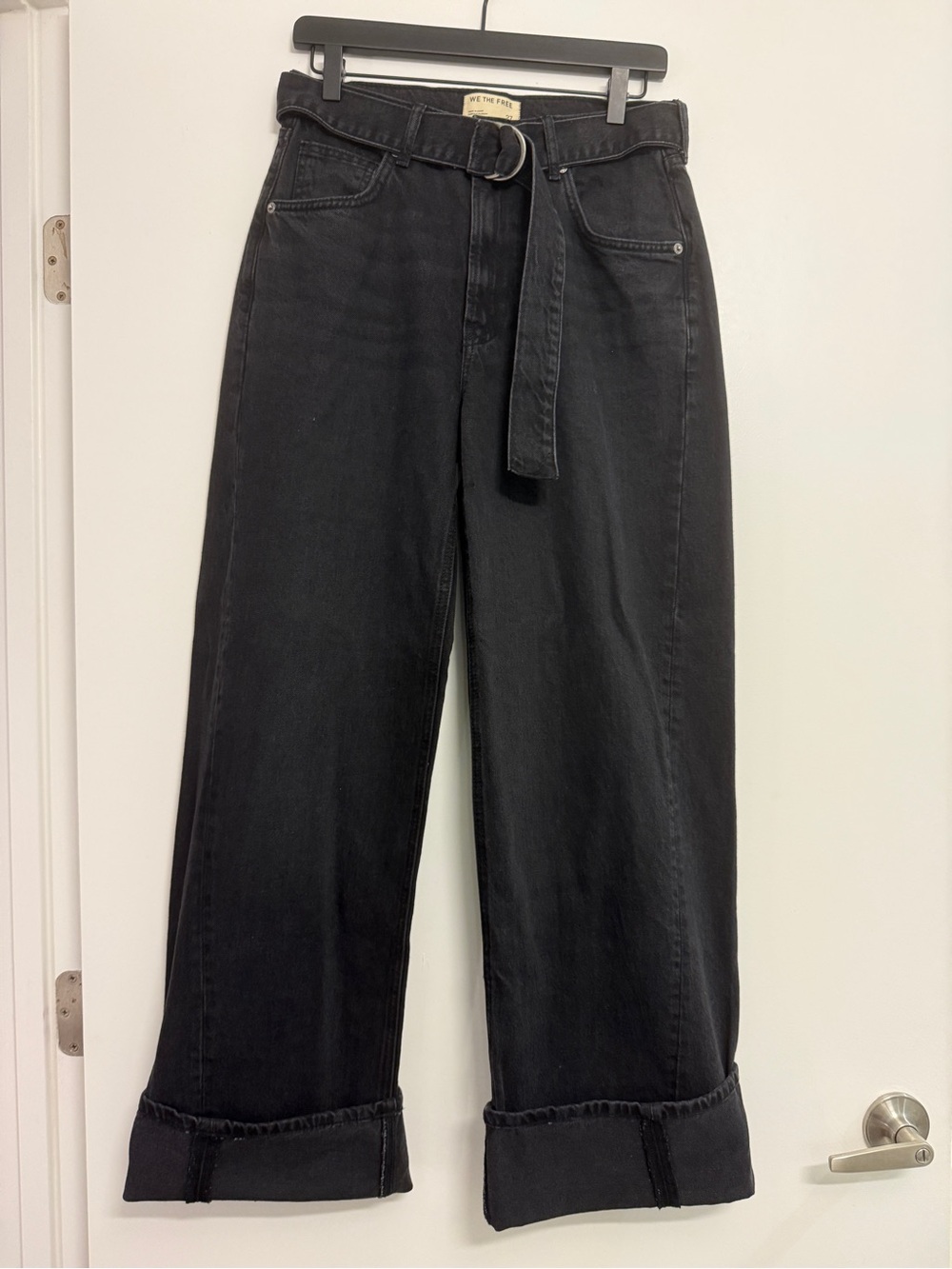 Free People Wide Leg Black Belted Jeans - Women